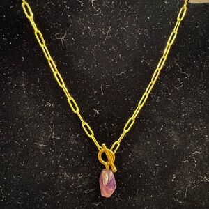 Purple amethyst Pendant with Gold toned Chain Necklace